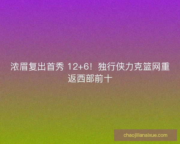 浓眉复出首秀 12+6！独行侠力克篮网重返西部前十