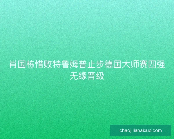 肖国栋惜败特鲁姆普止步德国大师赛四强无缘晋级
